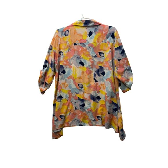 Women's 2XL Blouse Molly & Isadora Button-Up 3/4 Sleeve Handkerchief Hem colors - Picture 4 of 4